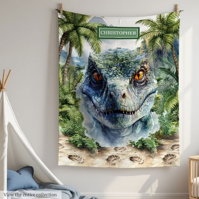 Couverture de dinosaure audacieuse personnalisée a (Bold Dinosaur Blanket Personalized with Boy Name)