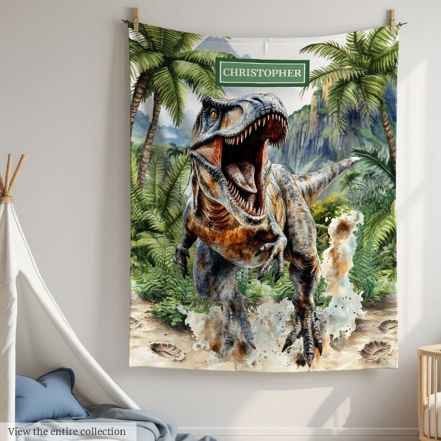 Couverture de dinosaure Fierce personnalisée avec  (Fierce Dinosaur Blanket Personalized with Boy Name)