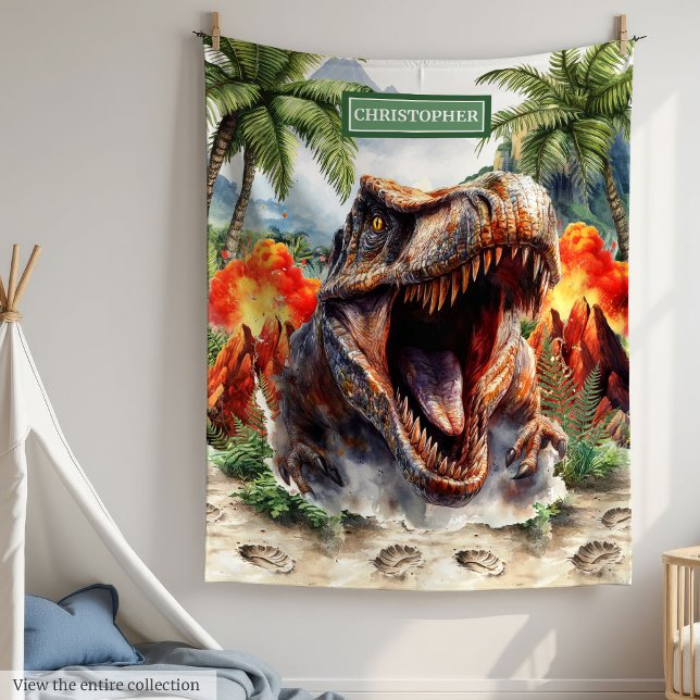 Couverture de dinosaure furieuse personnalisée Nom (Personalized Furious Dinosaur Blanket Custom Name)