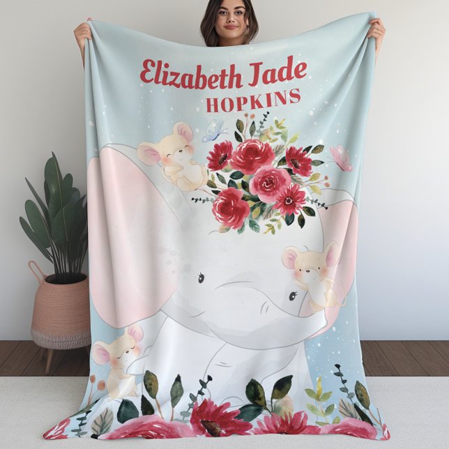 Couverture de fille avec fleurs de marron bordeaux (Girl Blanket with Elephant Burgundy Maroon Flowers (L))