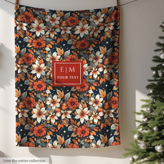 Couverture de fleurs rouillées moderne avec nom pe (Modern rusty flower blanket with custom name)