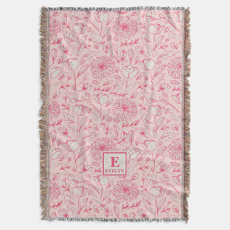 Couverture de jetée à fleurs sauvages roses monogr