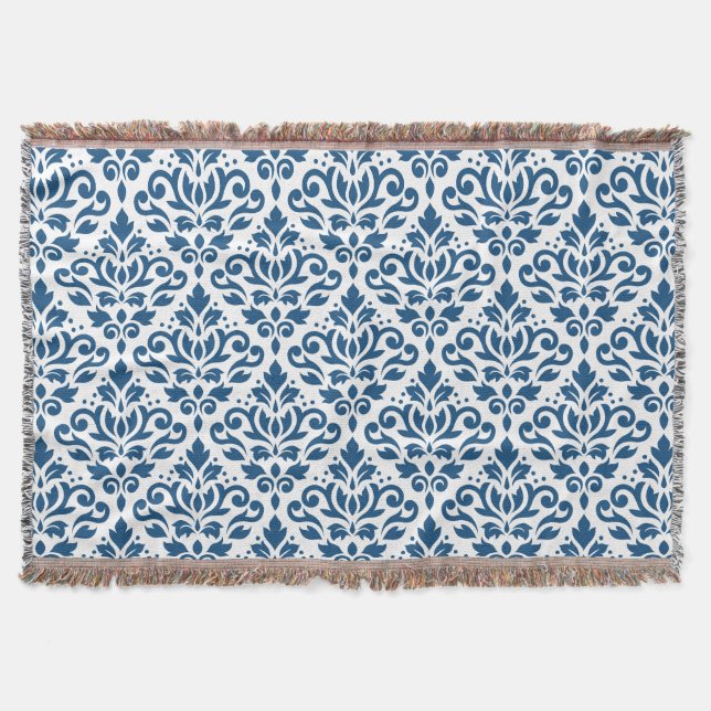 Couverture Défiler Damask Ptn Dk Blue sur blanc (Devant)