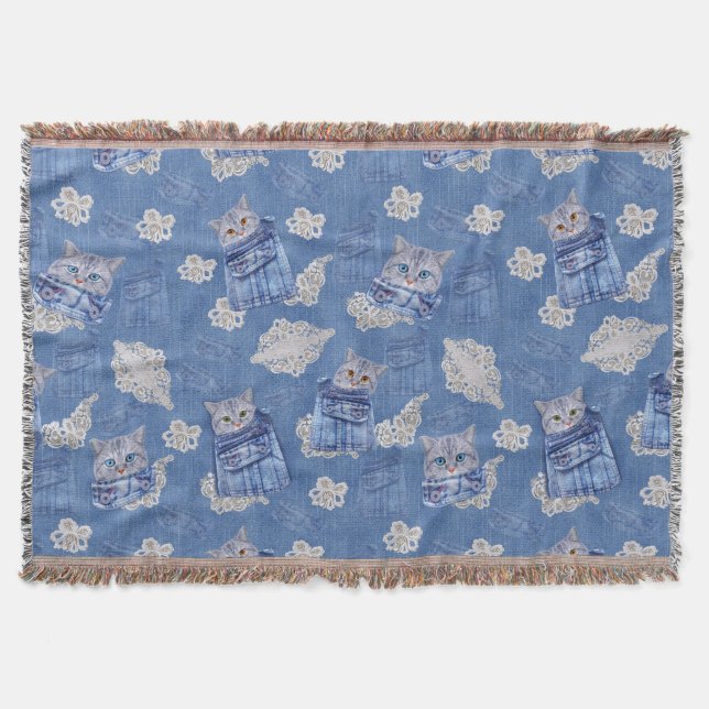 Couverture Denim Jean poches, chatons et dentelle (Devant)