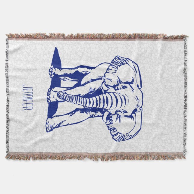 Couverture Dessin Monogramme Marine Blue Elephant Line (Devant)