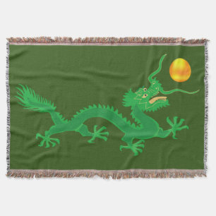Couverture Dragon Vert avec Balle de Soleil Doré sur Fond Ver