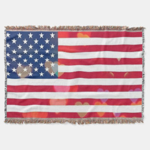Couverture Drapeau vintage Patriotique USA avec des coeurs co