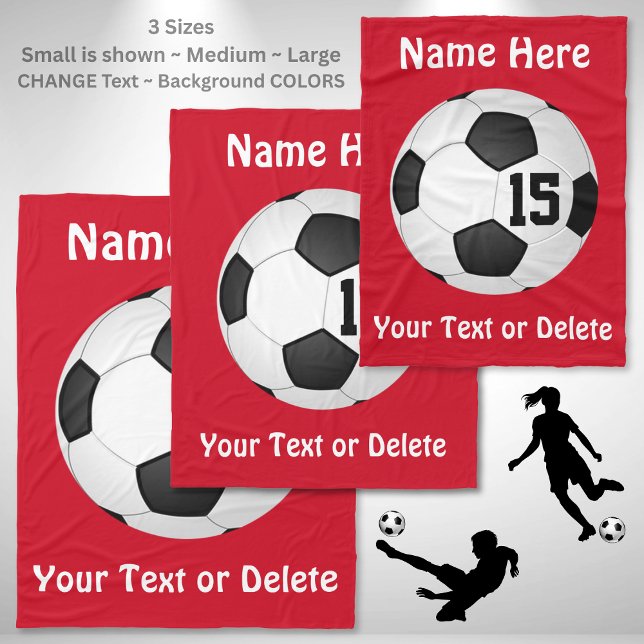 Couverture du football avec le NOM, le NOMBRE et (Soccer senior night gift ideas. Personalised football gifts. Personalized soccer team gifts. Red.)