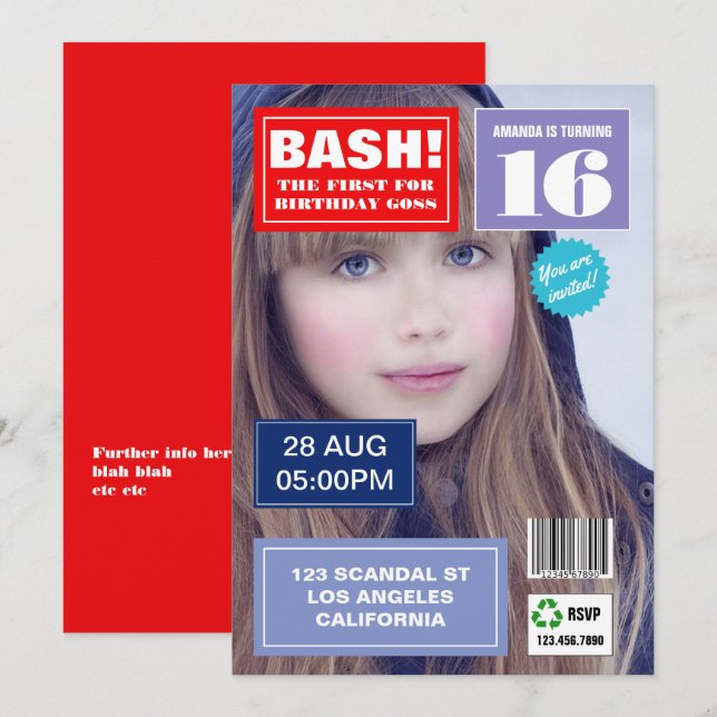 Couverture du magazine Invitation photo de la fête (Devant / Derrière)