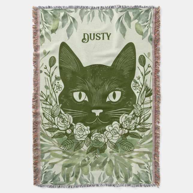 Couverture Élégant chat noir en feuillage avec Rose (devant Vertical)