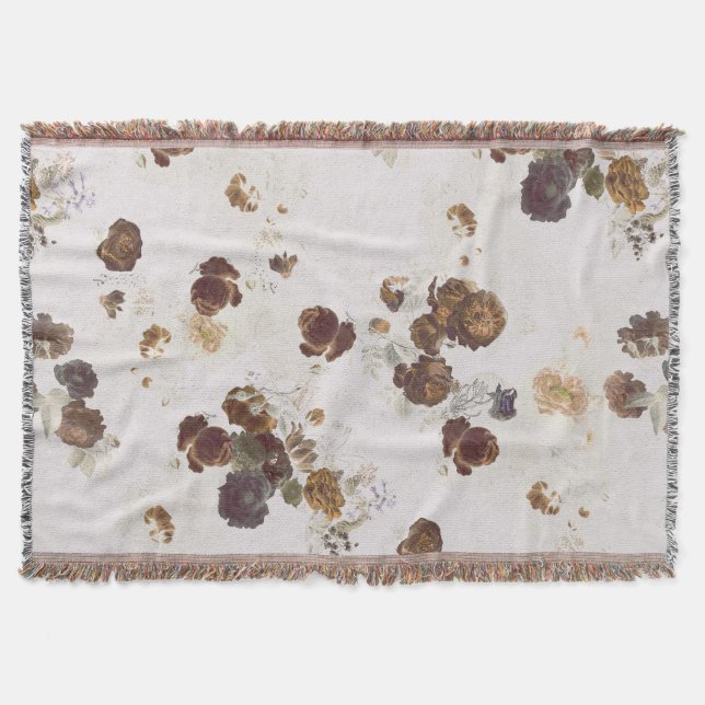 Couverture Elégant chic Beige Brown Rose Floral Toile (Devant)