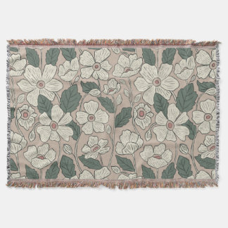 Couverture Elegant Cream Beige & Green Illustrated Floral 