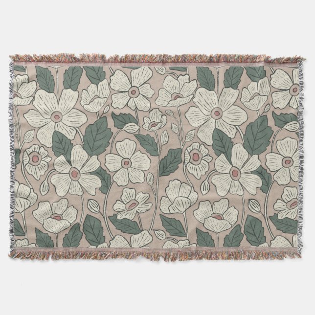 Couverture Elegant Cream Beige & Green Illustrated Floral  (Devant)