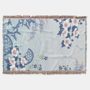Couverture Elégant Jardin Fleur Japonais Bleu Clair