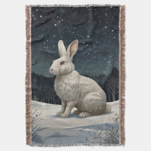 Couverture Elégant lapin blanc Noël forêt enneigée