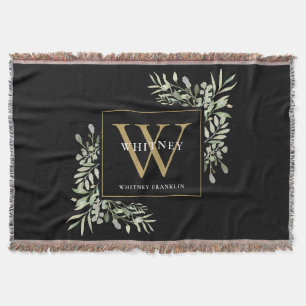 Couverture Élégant Monogramme Doré sur Fond Noir avec Feuilla