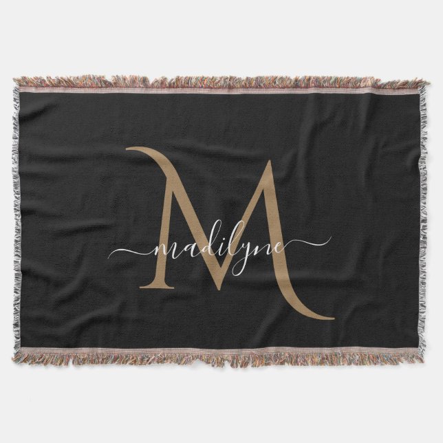 Couverture Élégant Monogramme noir et or Nom du script (Devant)