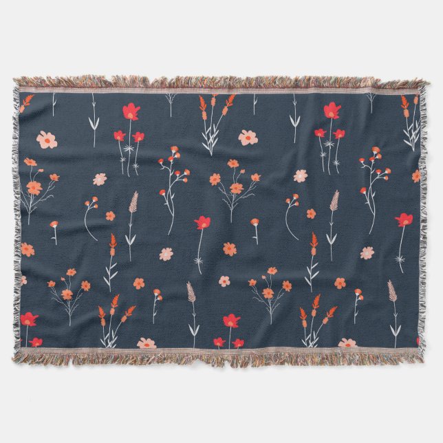 Couverture Elegant Navy Floral Throw Blanket (Devant)