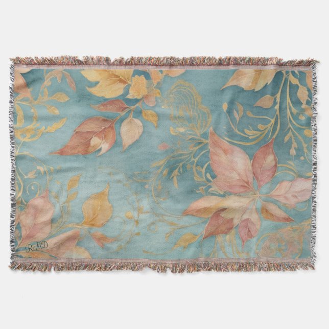 Couverture Elégant Peach Leaf Cosy Cyan Blush Floral (Devant)