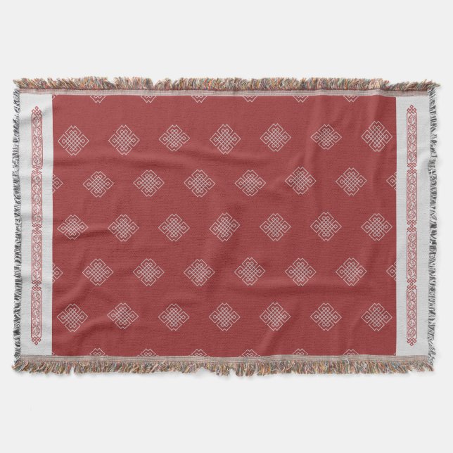 Couverture Élégant rouge blanc mongol Motif traditionnel (Devant)