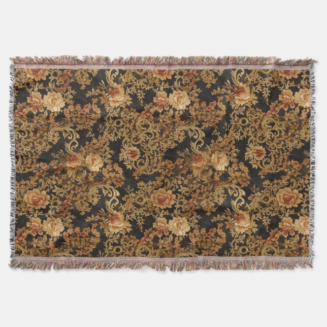 Couverture Élégant Victorien Floral Rose Noir (Devant)
