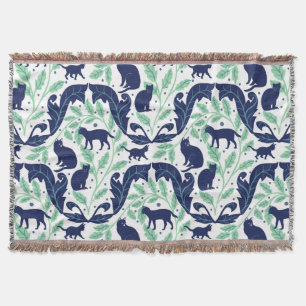 Couverture Élégante Chinoiserie Blue Mint Black Cat-Whimsical