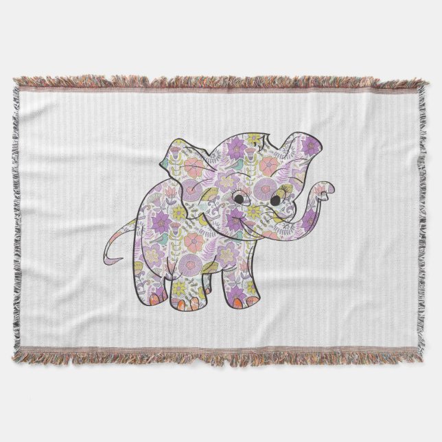 Couverture Eléphant Bébé Floral mignon (Devant)