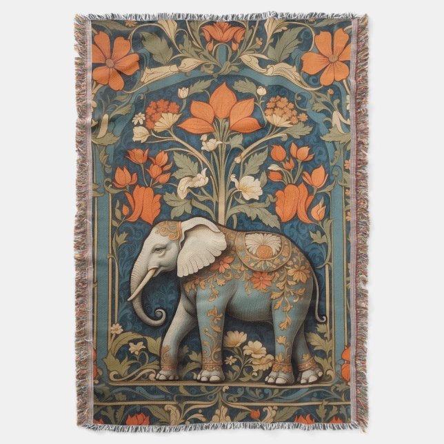 Couverture Eléphant décoré William Morris Inspiré Floral (devant Vertical)