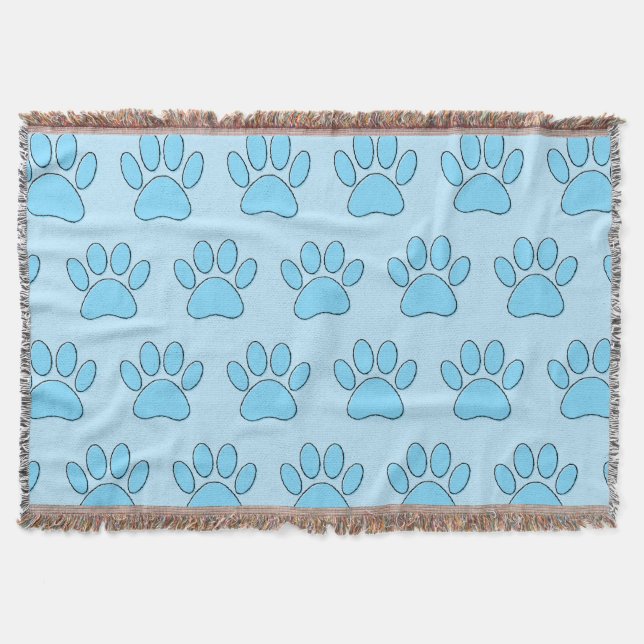 Couverture Empreintes de pattes chiots en bleu bébé (Devant)