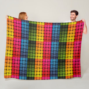 Couverture en laine polaire tissé panier coloré
