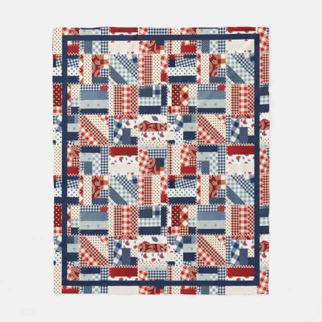 Couverture en molleton rouge, blanc et bleu (Devant)