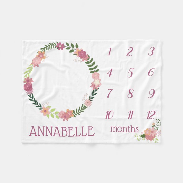 Couverture en pierre rose fleurie pour bébé fille (Devant (Horizontal))