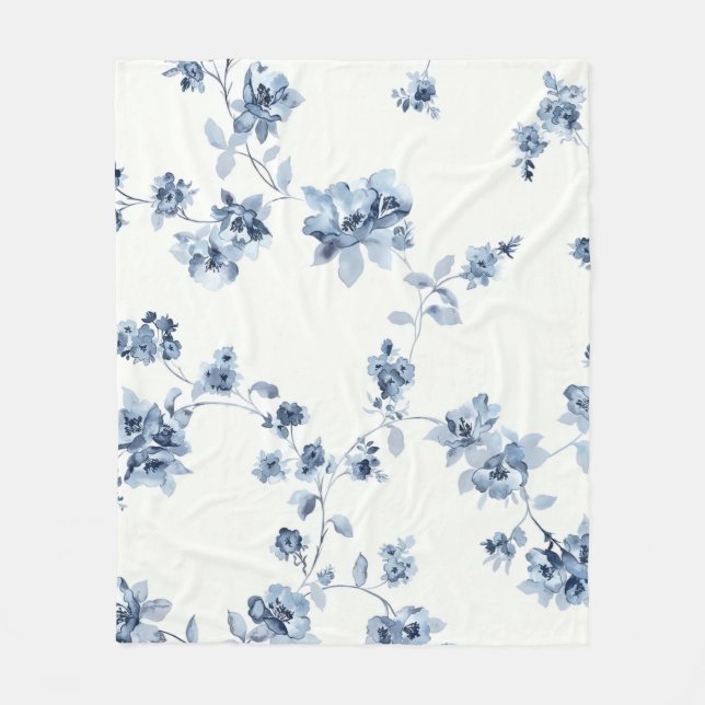 Couverture en polaire à motif floral bleu (Devant)