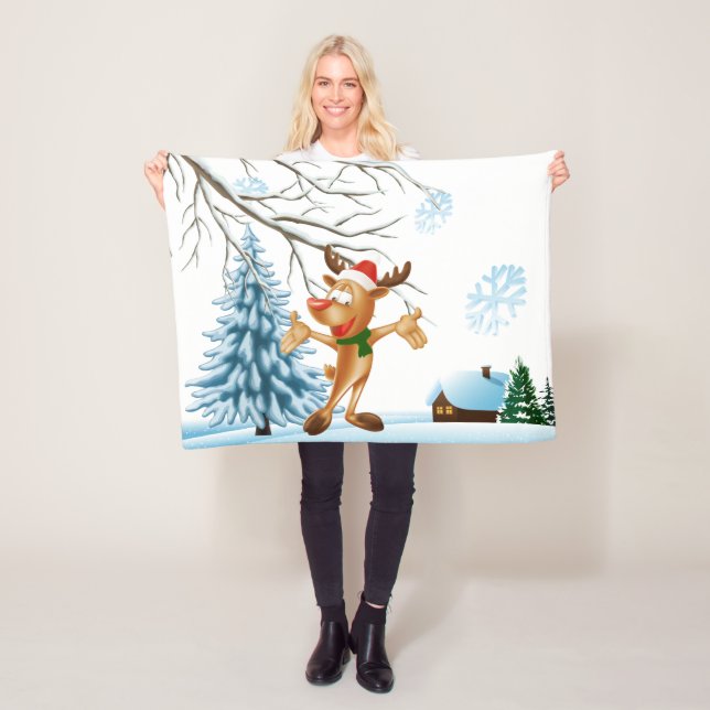 Couverture en polaire de rennes de Noël 30x40 (En situation)