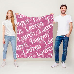 Couverture en polaire de soccer rose et blanc