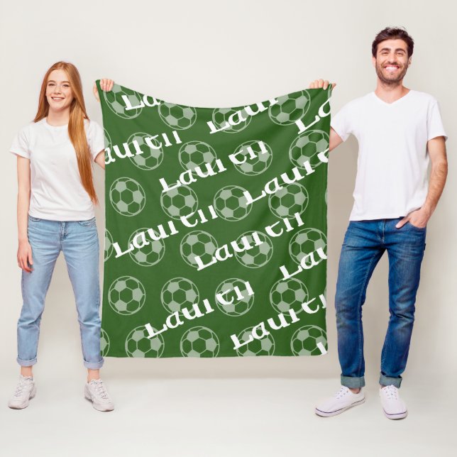 Couverture en polaire de soccer vert et blanc (En situation)