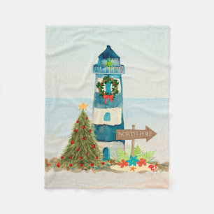 Couverture en polaire Nautical Christmas Lighthous