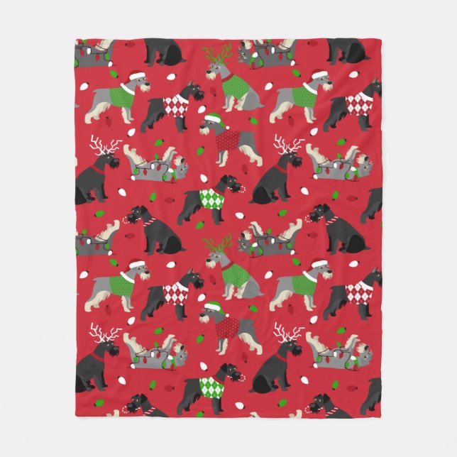 Couverture en polaire Schnauzer de Noël (Devant)