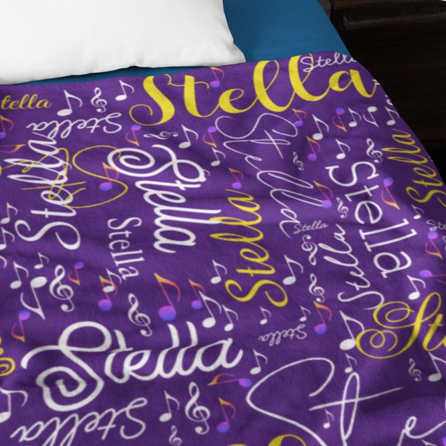 Couverture en polaire violette avec notes musicale (Créateur téléchargé)