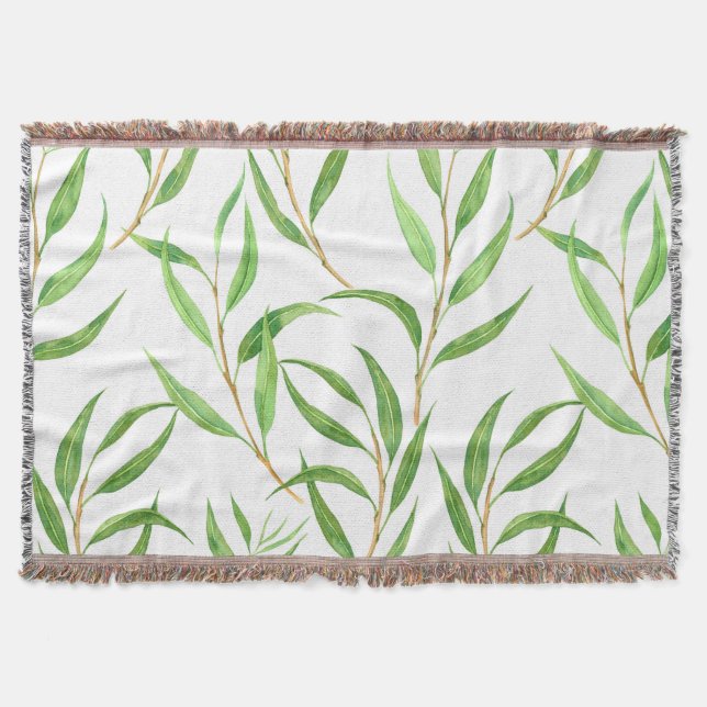 Couverture Eucalyptus motif aquarelle sur blanc (Devant)