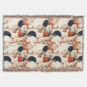 Couverture Éventail de motif de fleurs de cerisier japonais (