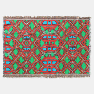 Couverture Fabric africain Rouge Vert Bleu Motif Design