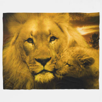 Couverture faite sur commande de lion et d'ouatine