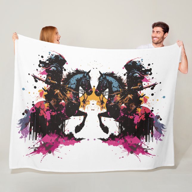 Couverture fantaisiste en laine polaire de chevali (En situation)