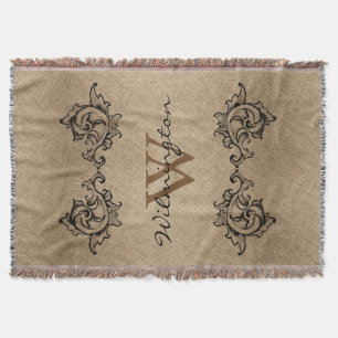 Couverture Faux Burlap, Feuilles noirs à rouleaux - Nom de fa