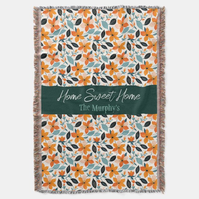 Couverture Feuillage et fleurs orange et bleu Personnalisé (devant Vertical)
