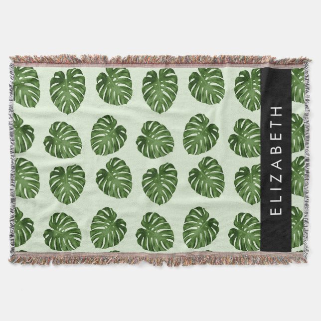 Couverture Feuilles de palme, Motif tropical, Votre nom (Devant)