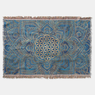 Couverture Fleur de vie à Lotus - Marbre bleu et or