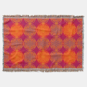Couverture Fleur de vie - motif de timbre - rose orange