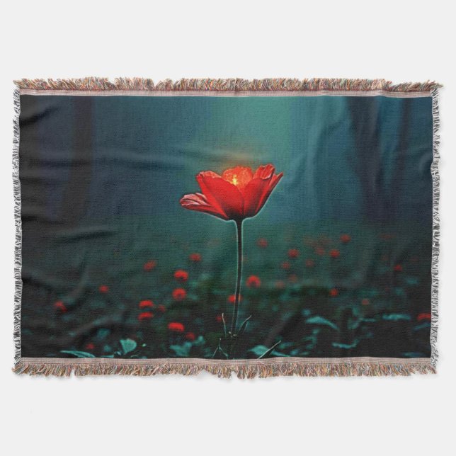 Couverture Fleur rouge lumineuse unique Art (Devant)